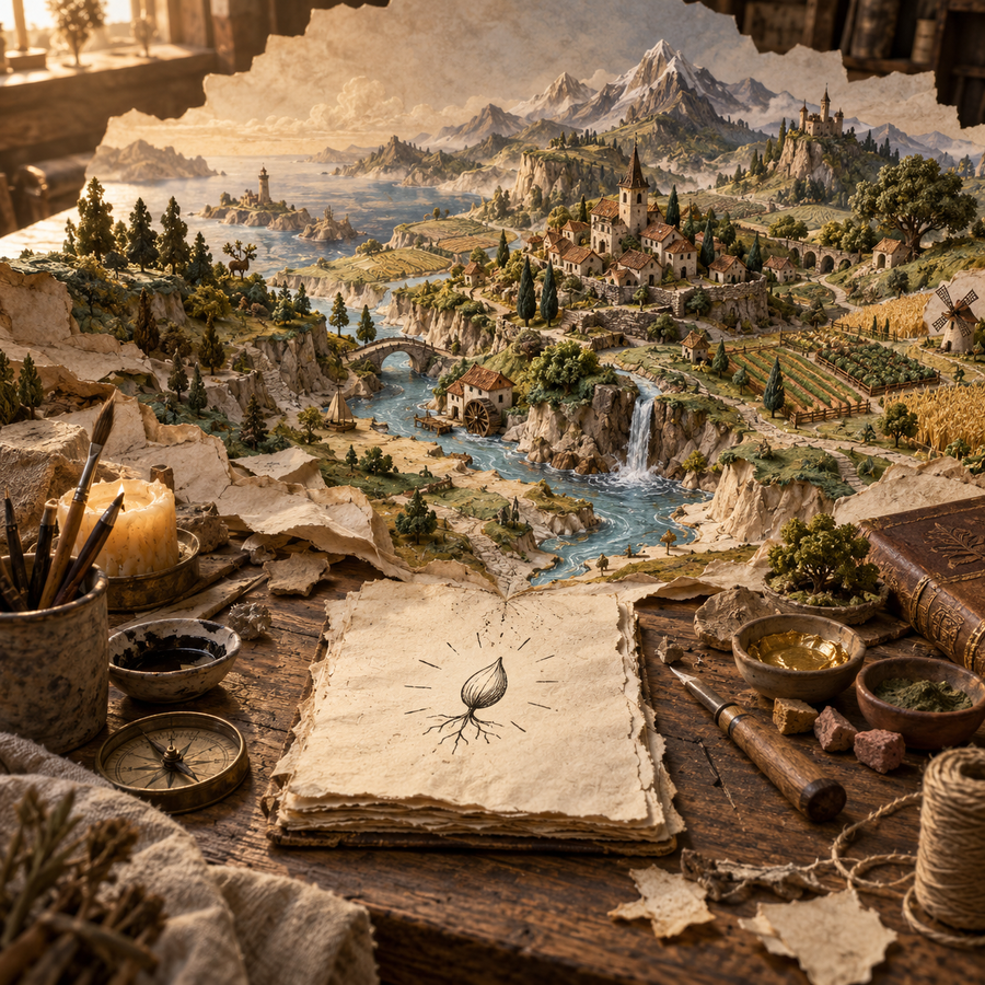 Build a World From One Idea — THYLORA Starter Kit. Cover for the 13-page printable world-building workbook.